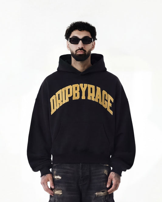 VARSITY BIG PRINT BOXY FLEECE HOODIE