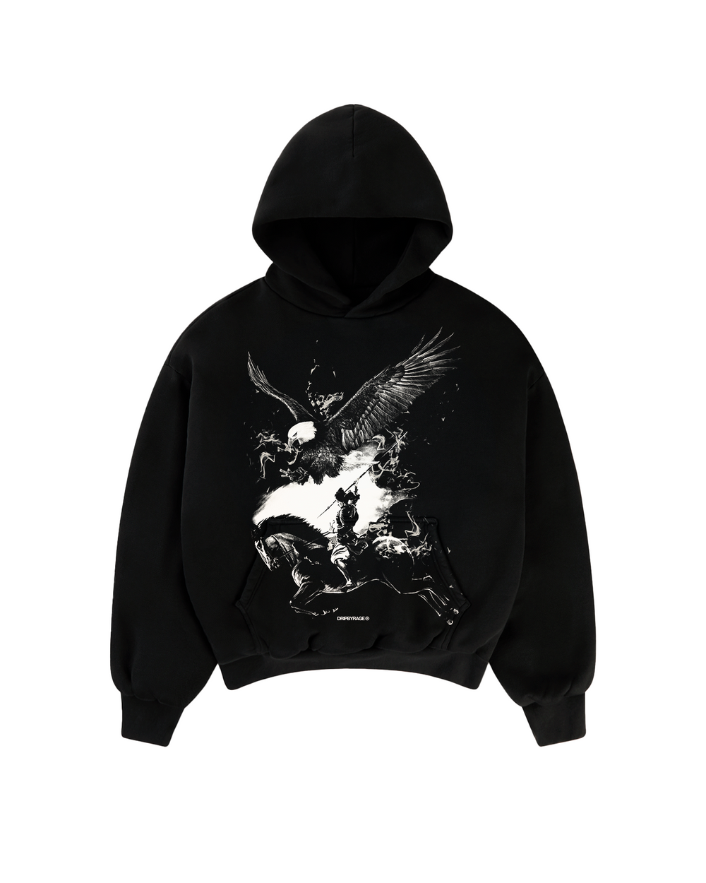 NO FEAR BLACK BIG PRINT SUN FADED BOXY HOODIE