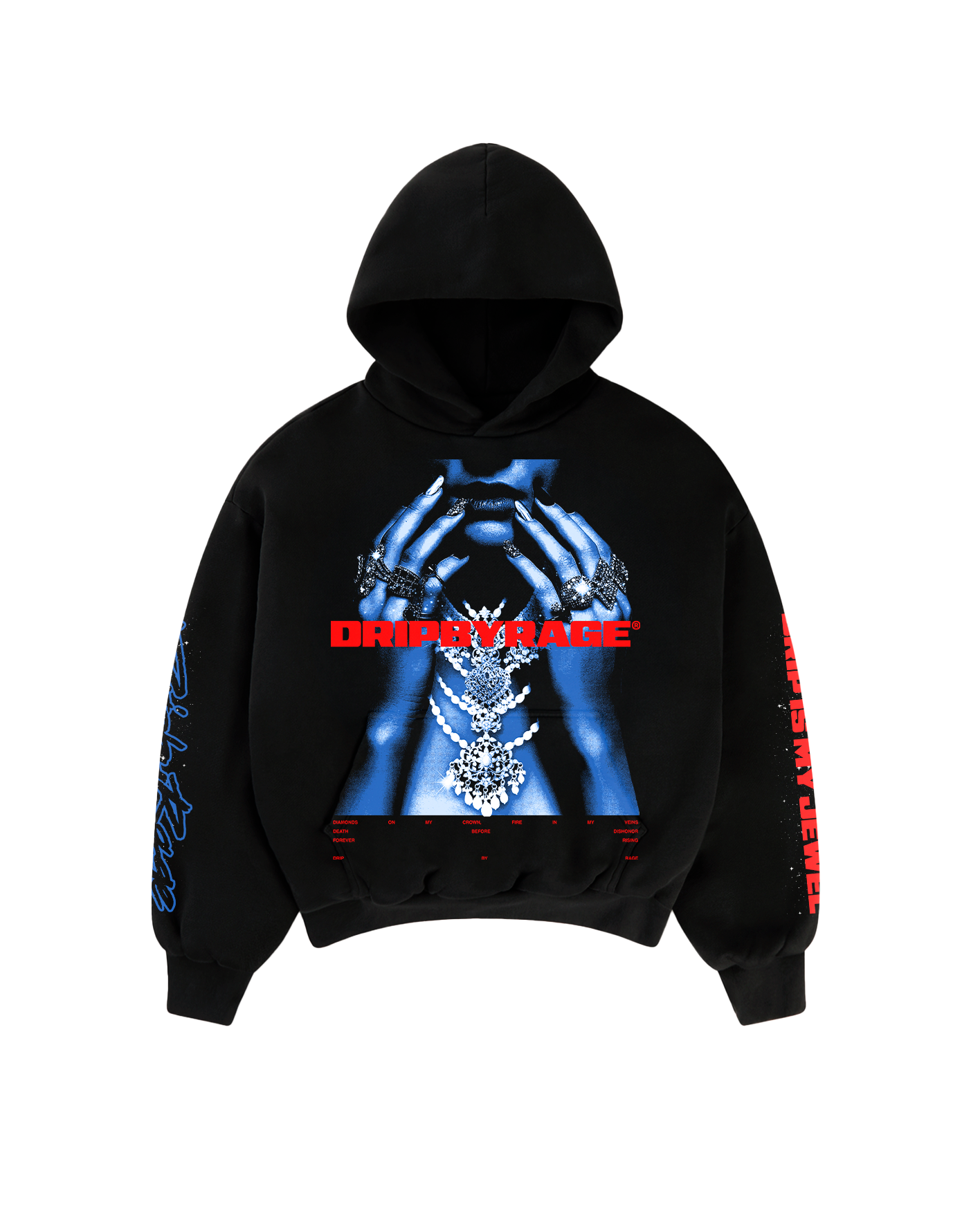 DRIP IS MY JEWEL BLUE BIG PRINT SUN FADED BOXY HOODIE