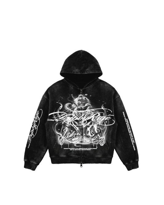 SHIVA SNAKES OVERSIZED FADED ZIP-UP HOODIE