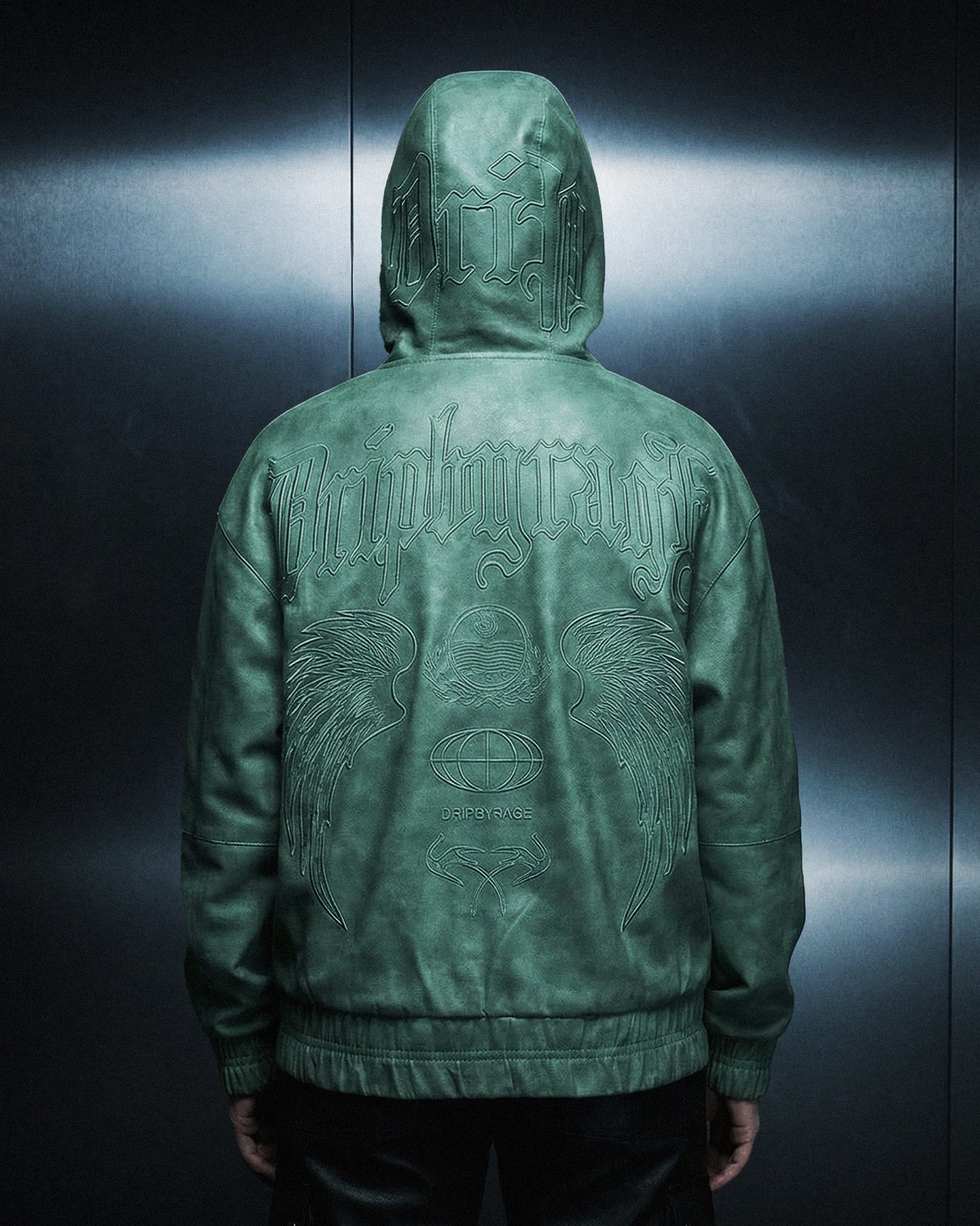 Emerald Washed Leather Hoodie Jacket