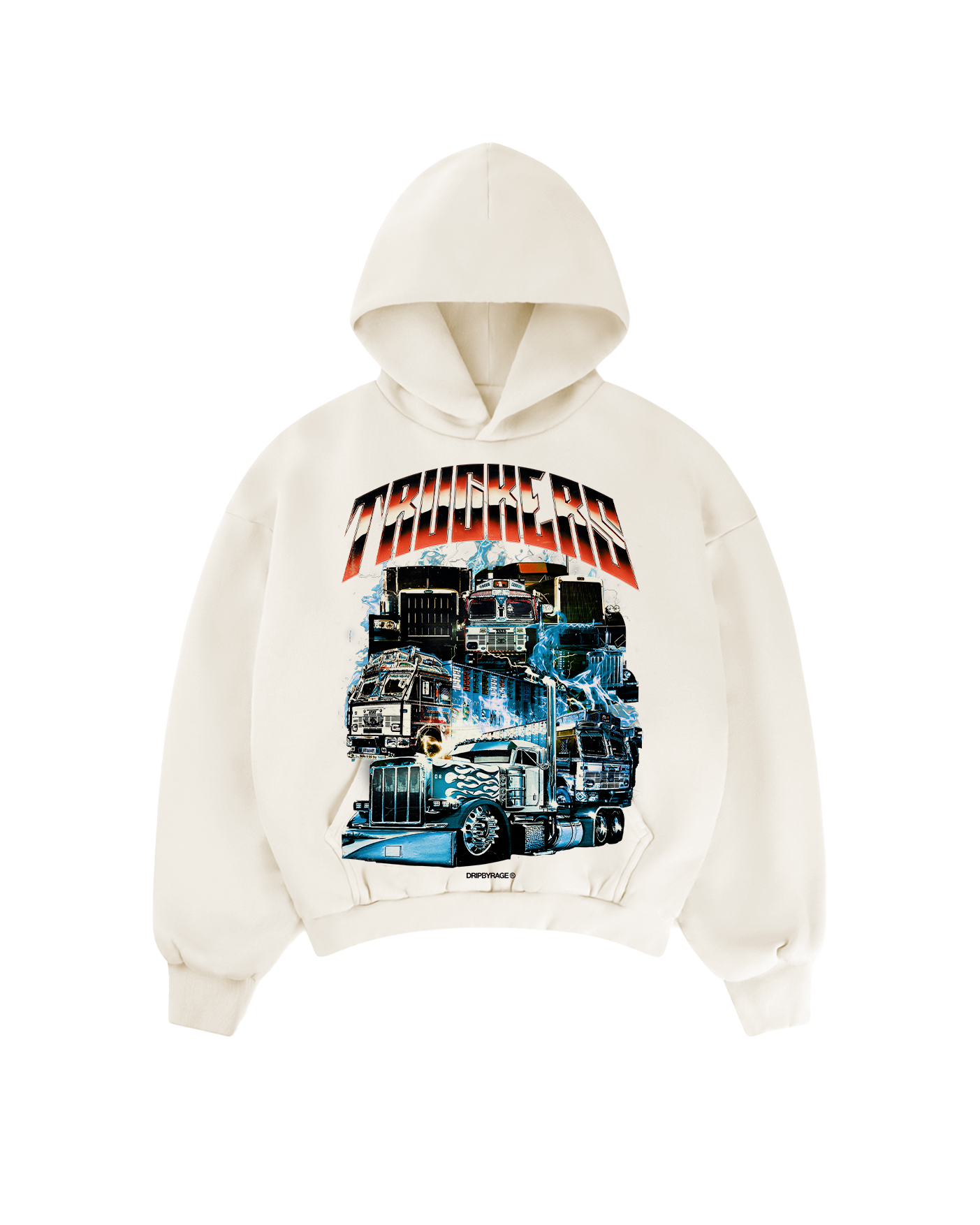 TRUCKERS BIG PRINT SUN FADED BOXY HOODIE