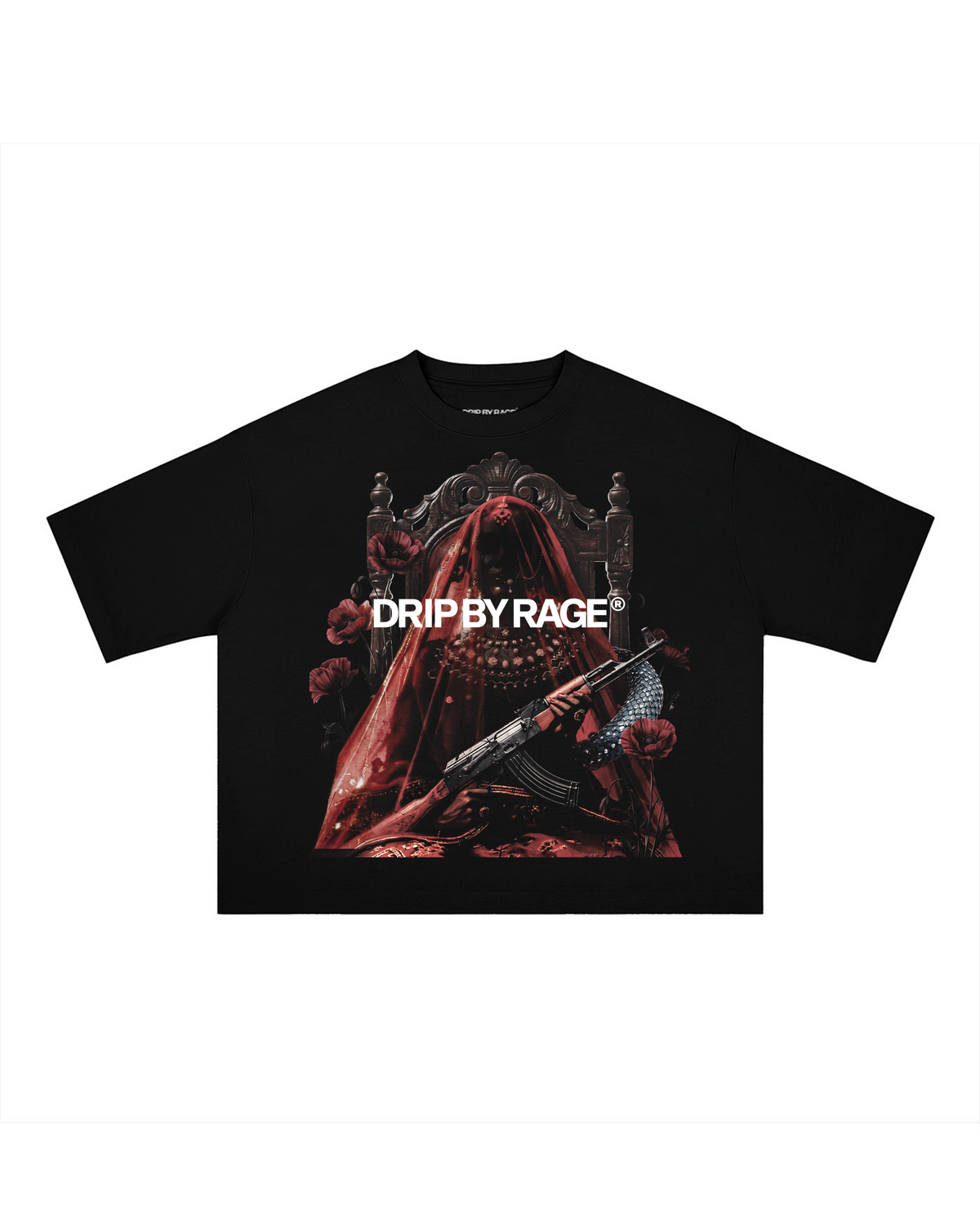 RED QUEEN VELVET LOGO PRINT BOXY T-SHIRT