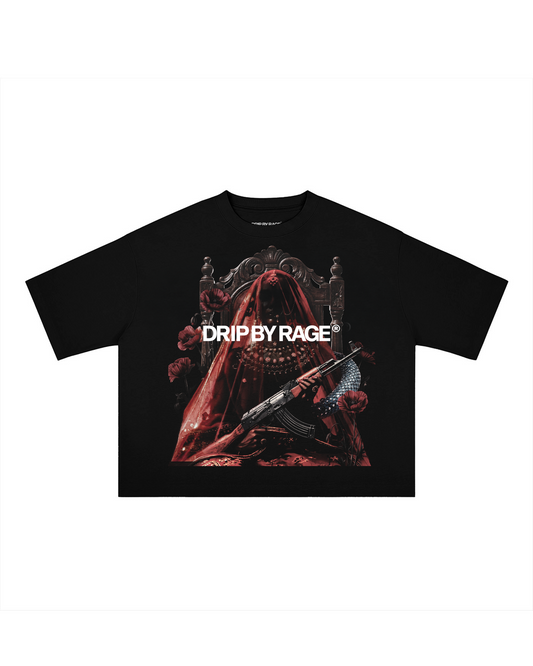 RED QUEEN VELVET LOGO PRINT BOXY T-SHIRT
