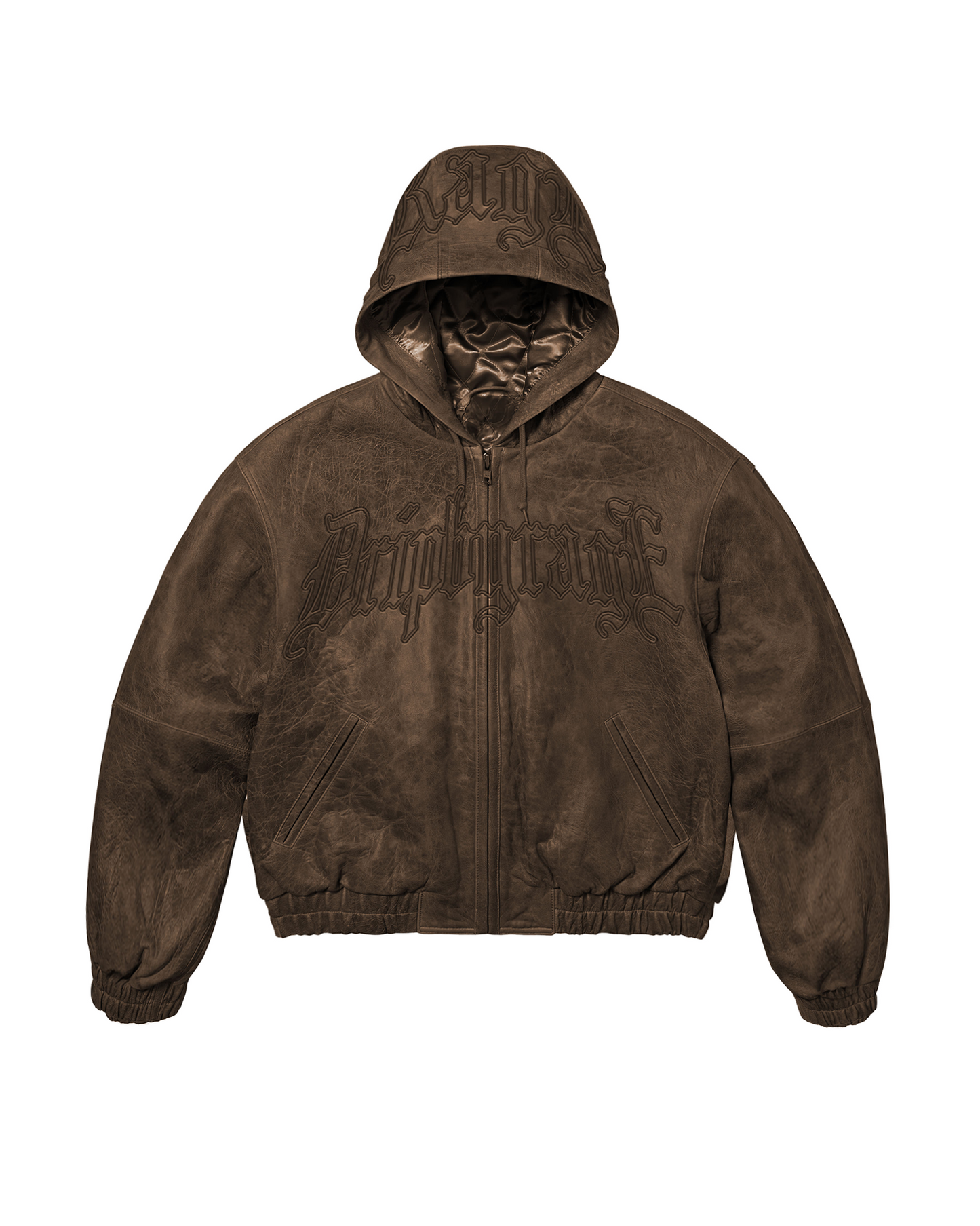 Mocha Washed Leather Hoodie Jacket