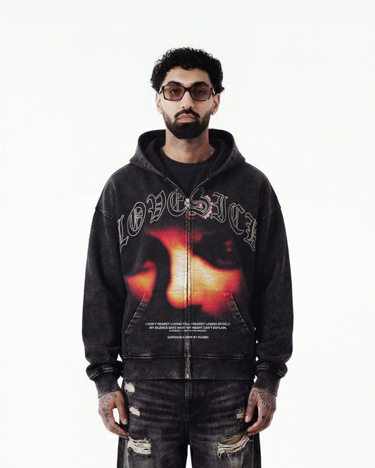 LOVESICK ZIP-UP FADED HOODIE