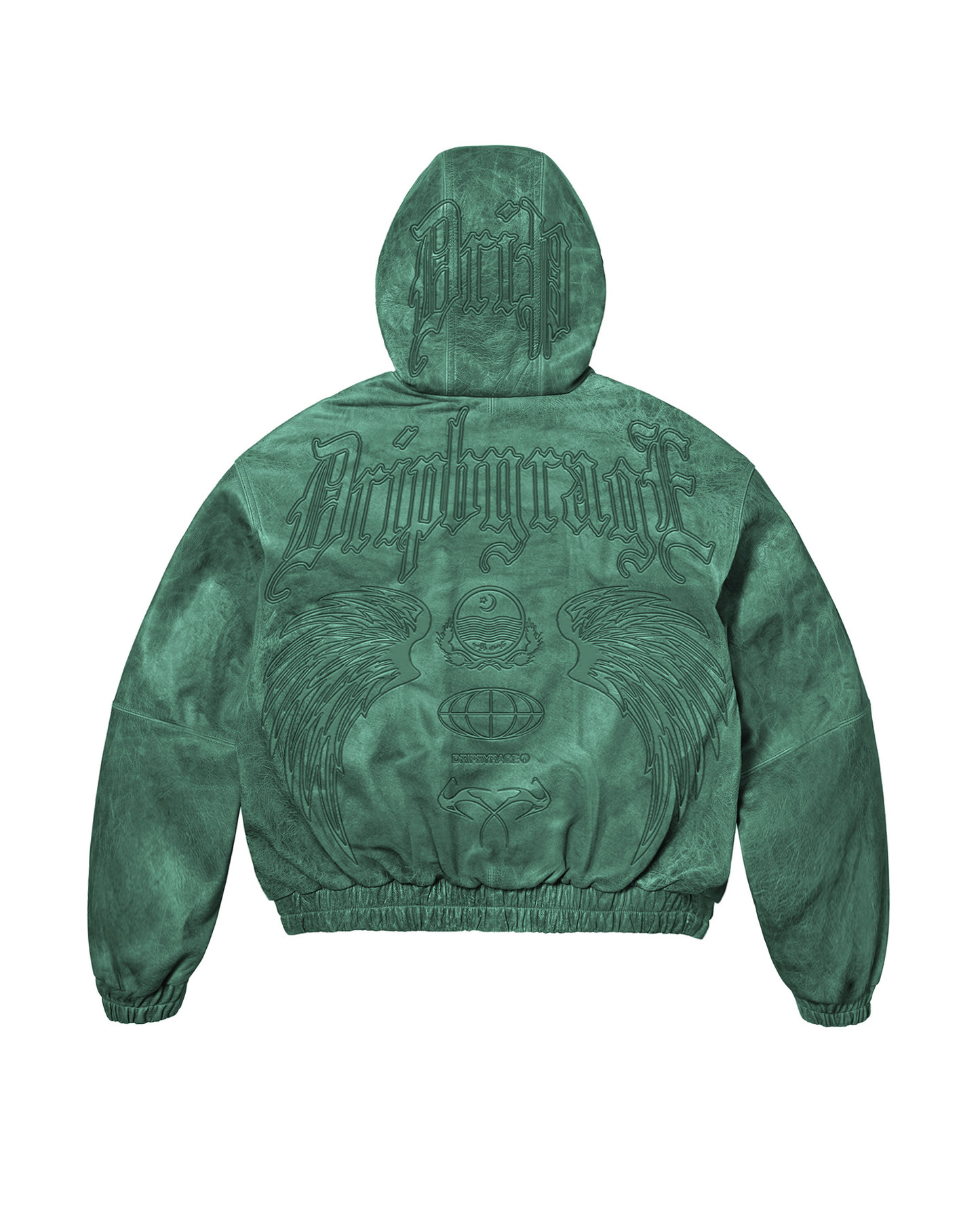 Emerald Washed Leather Hoodie Jacket