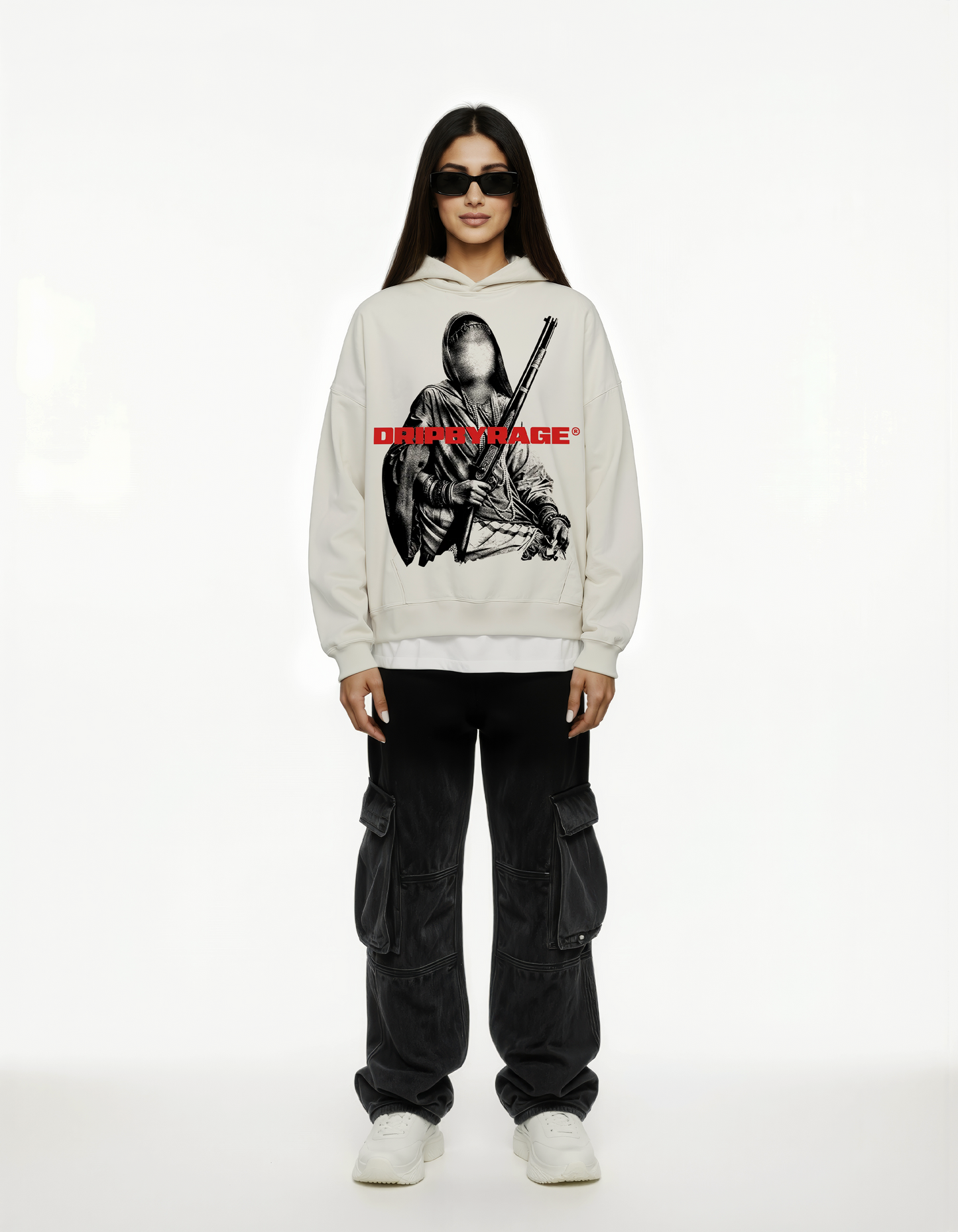 GANGSTER QUEEN V3 BIG PRINT SUN FADED BOXY HOODIE