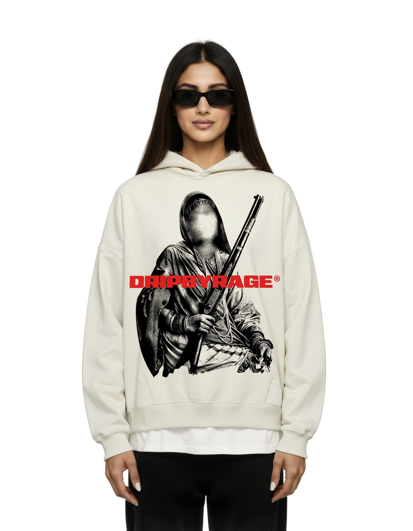 GANGSTER QUEEN V3 BIG PRINT SUN FADED BOXY HOODIE