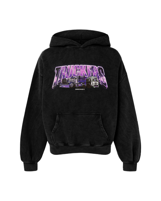 TRUCKERS PURPLE OVERSIZED FADED HOODIE BLACK
