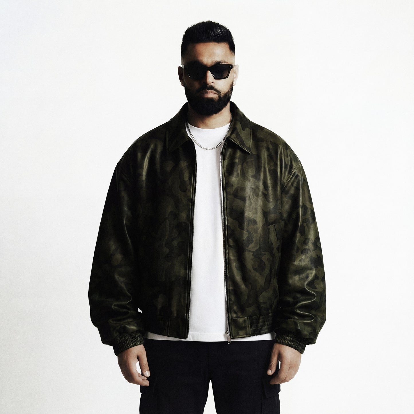 Camo Pattern Leather Jacket