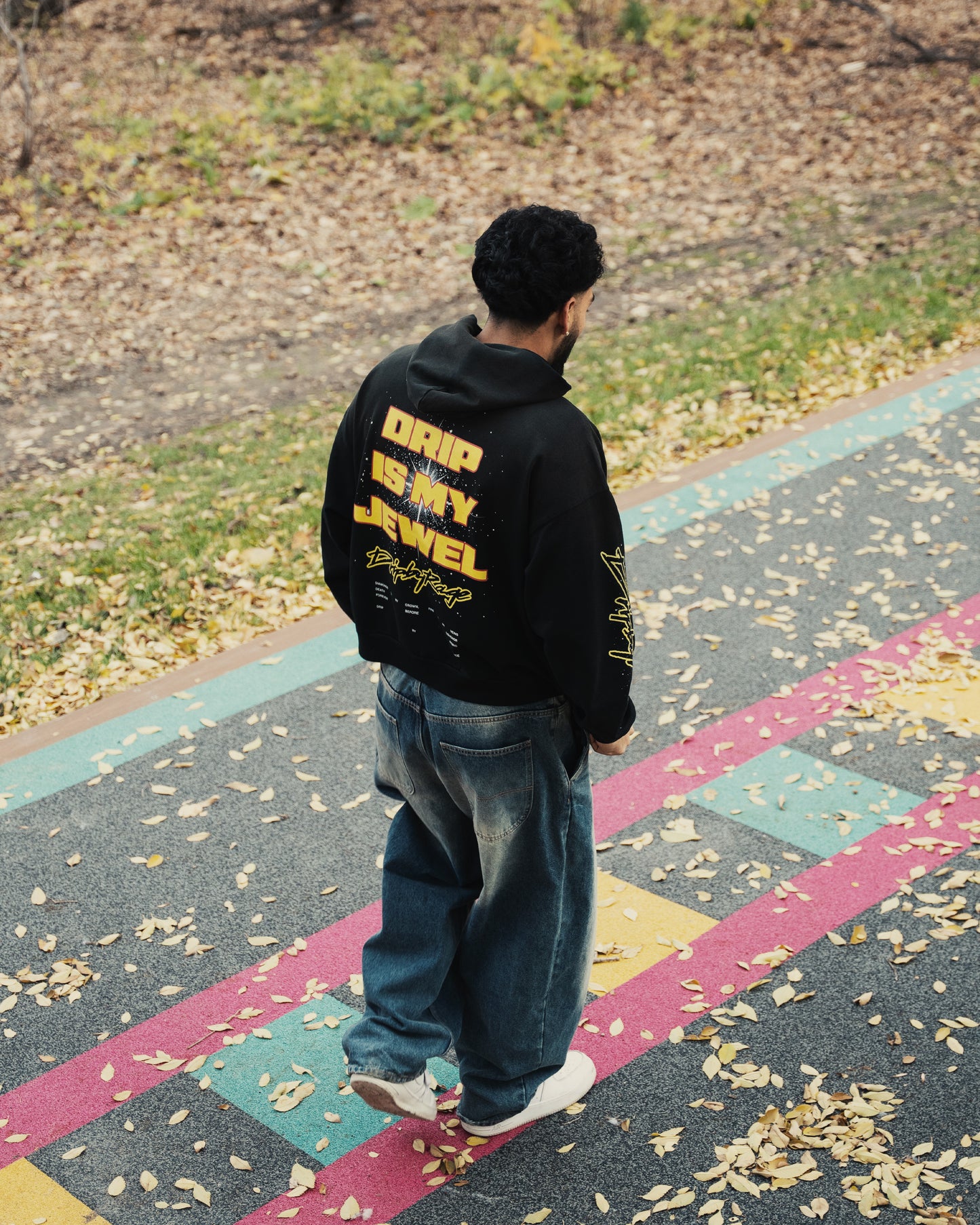 DRIP IS MY JEWEL BIG PRINT SUN FADED BOXY HOODIE