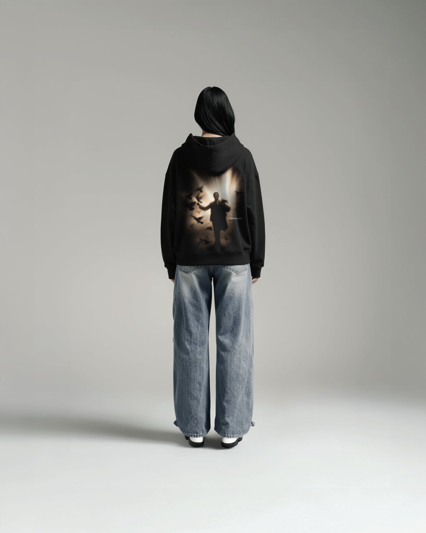SHIV BIRDS SUN FADED BOXY HOODIE