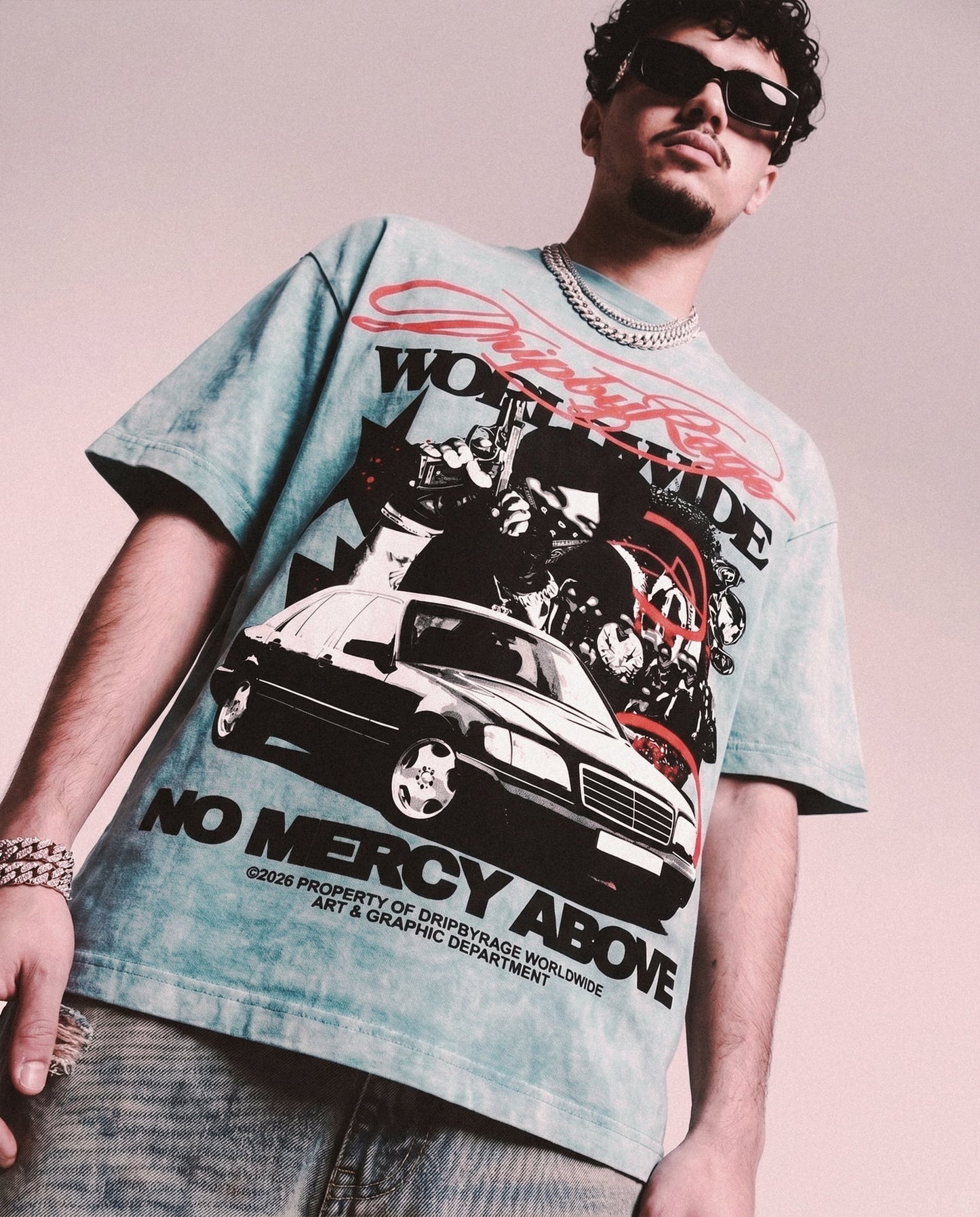 NO MERCY ABOVE OVERSIZED STONE WASH T-SHIRT