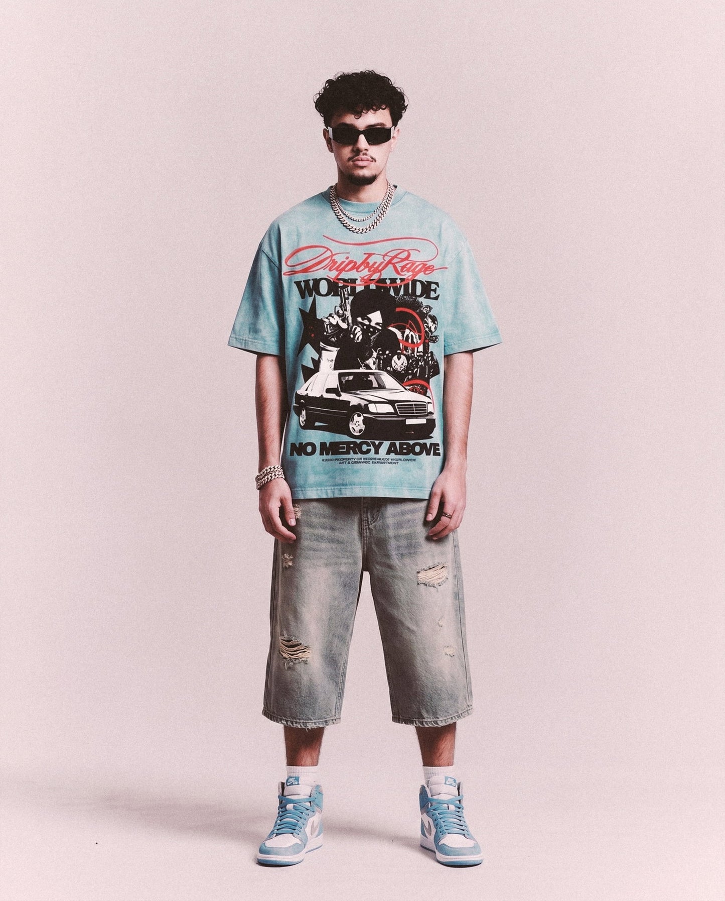 NO MERCY ABOVE OVERSIZED STONE WASH T-SHIRT