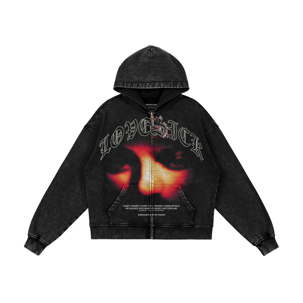 LOVESICK ZIP-UP FADED HOODIE