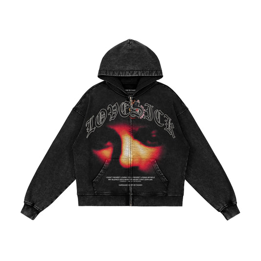 LOVESICK ZIP-UP FADED HOODIE