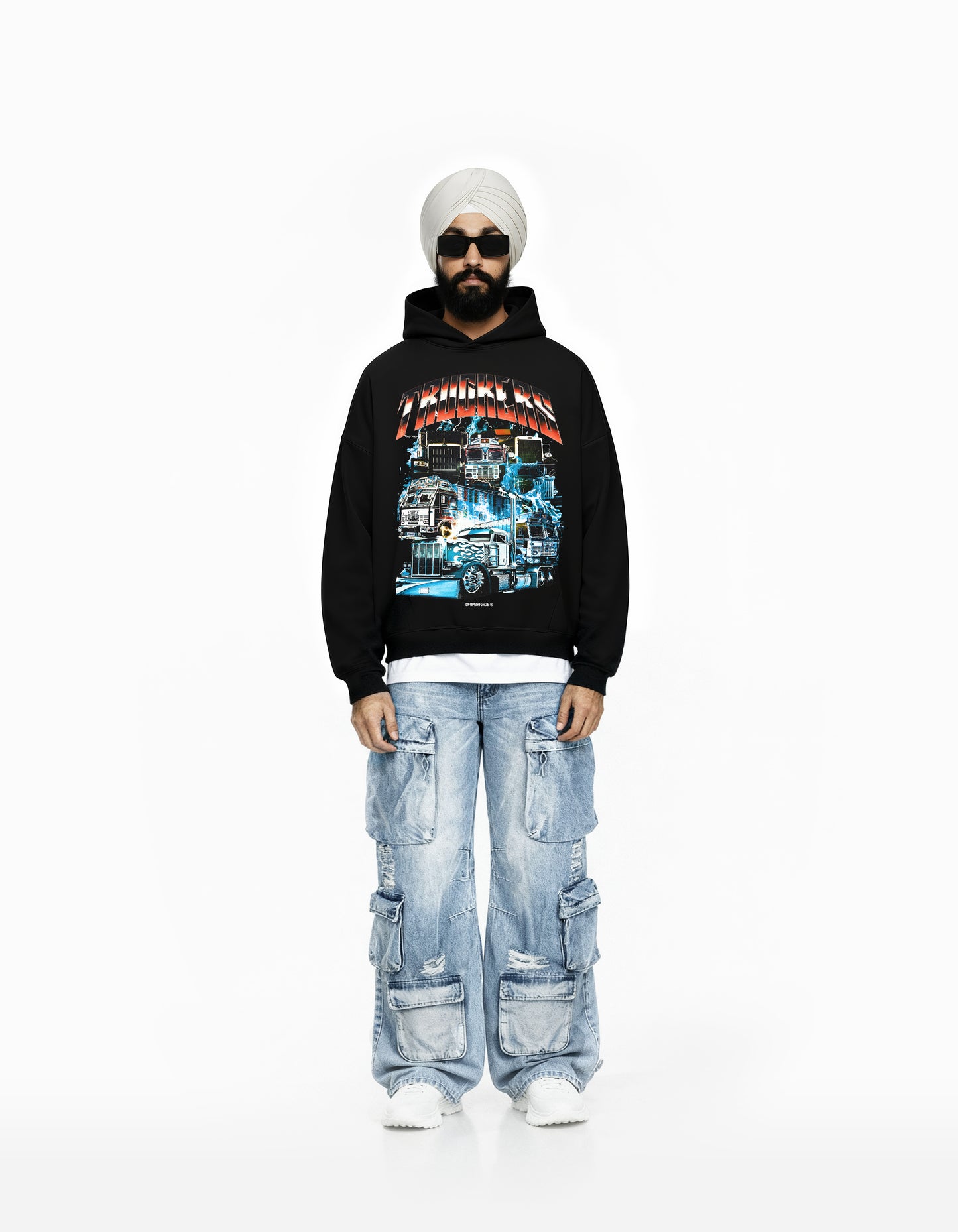 TRUCKERS BIG PRINT BOXY HOODIE