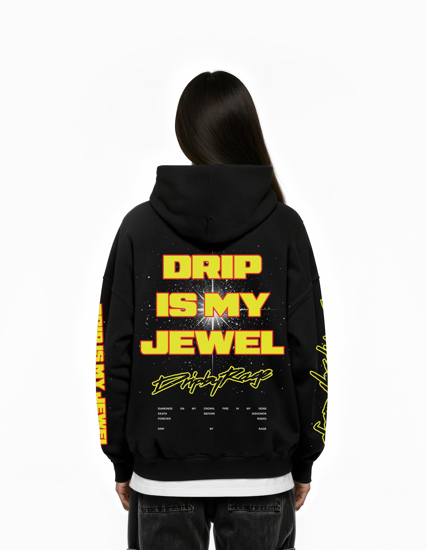 DRIP IS MY JEWEL BIG PRINT SUN FADED BOXY HOODIE