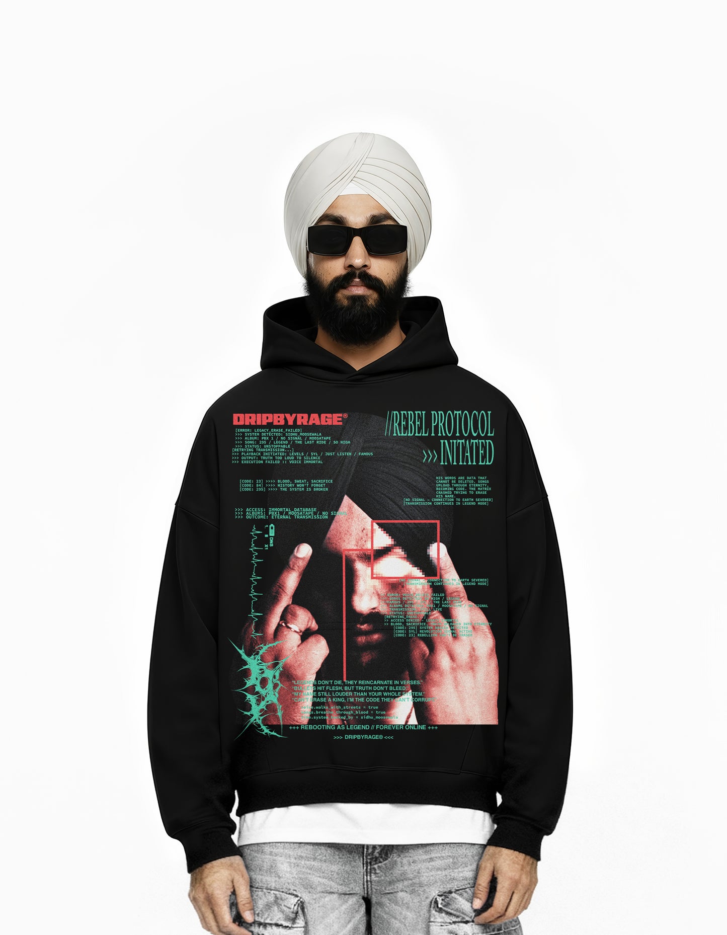 REBEL PROTOCOL BIG PRINT SUN FADED BOXY HOODIE