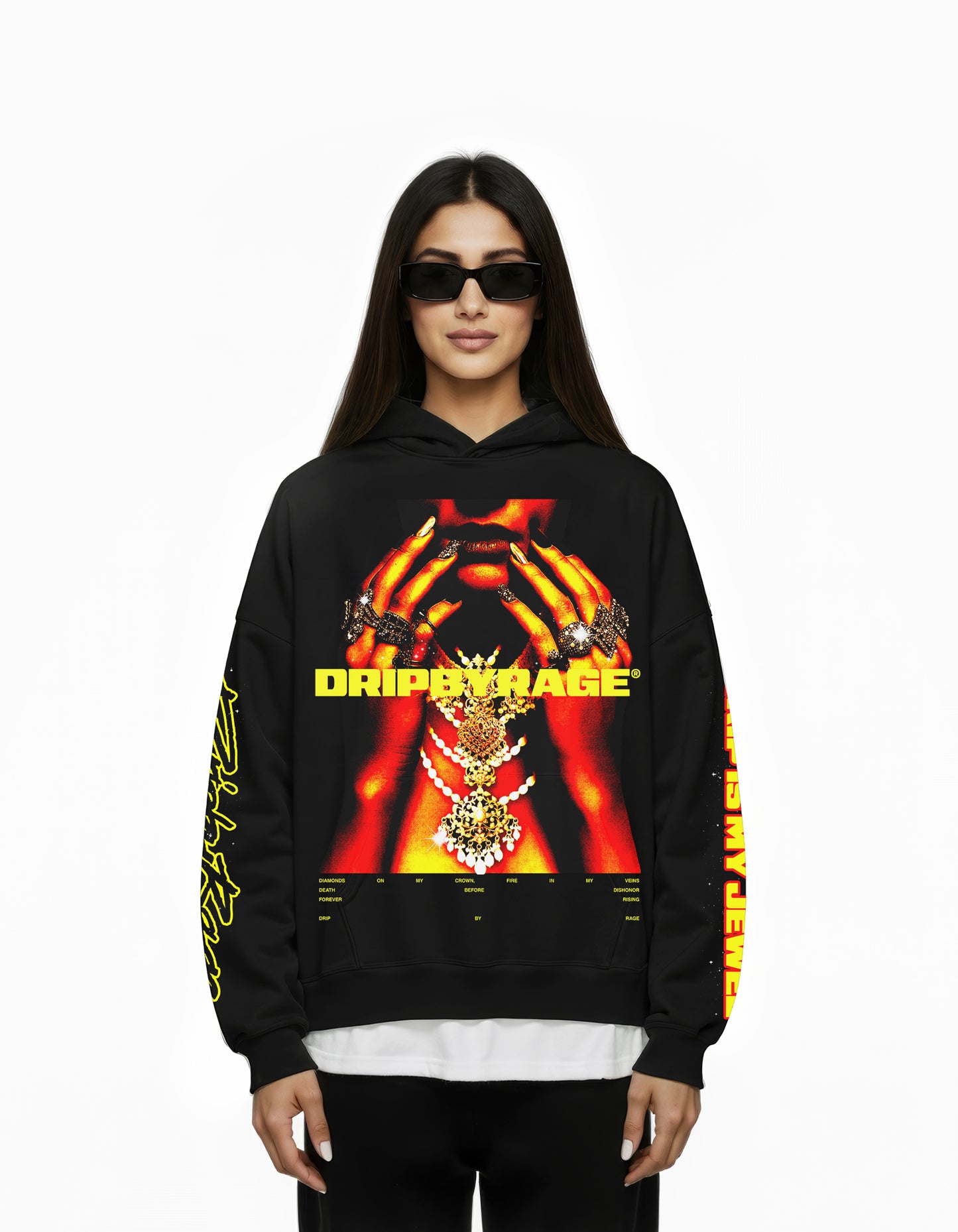 DRIP IS MY JEWEL BIG PRINT SUN FADED BOXY HOODIE