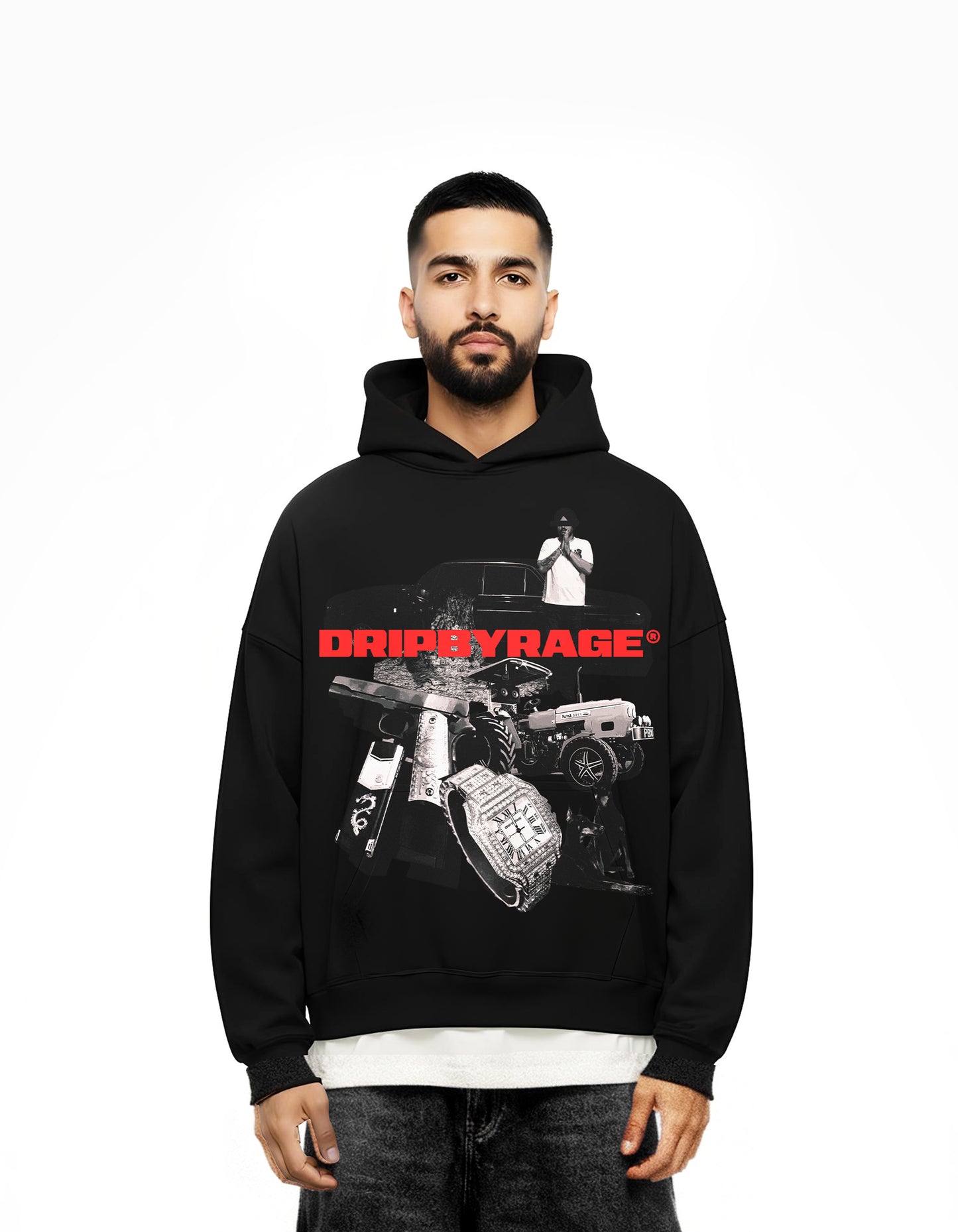 LIFE OF HIP-HOP BIG PRINT SUN FADED BOXY HOODIE