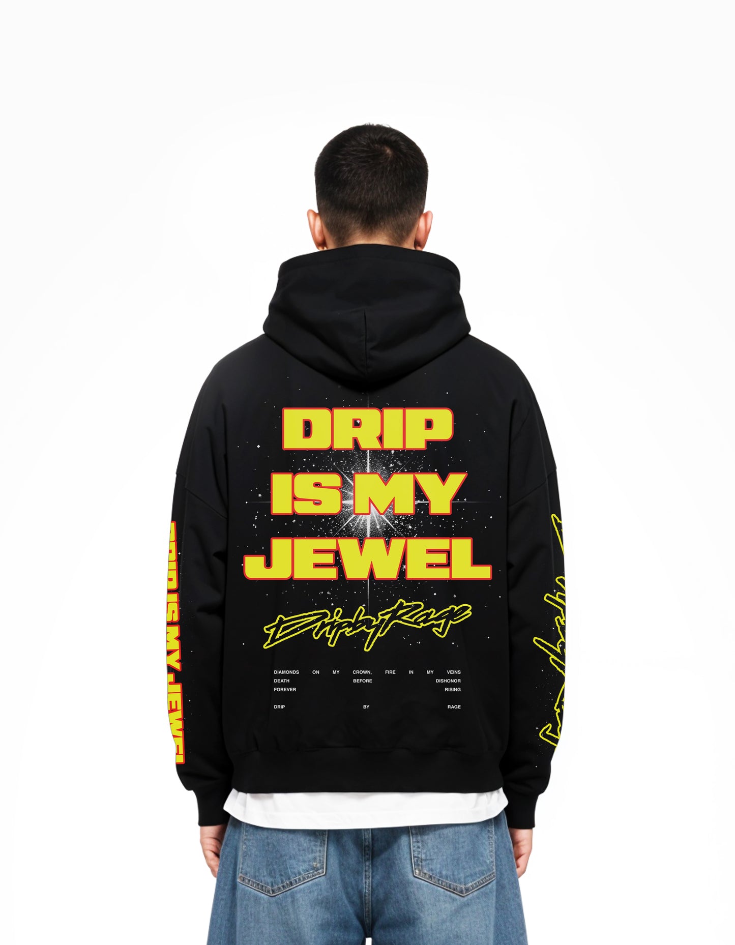 DRIP IS MY JEWEL BIG PRINT SUN FADED BOXY HOODIE