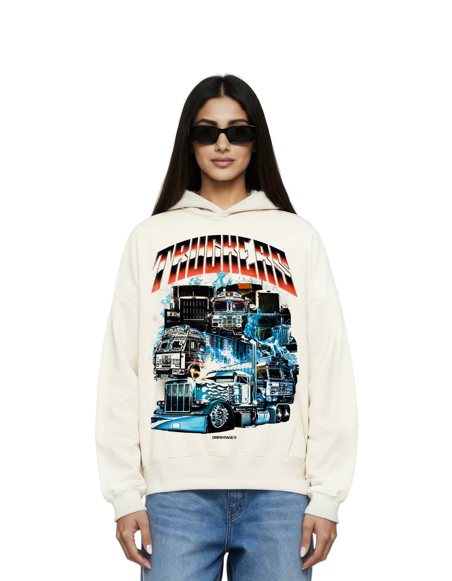 TRUCKERS BIG PRINT BOXY HOODIE
