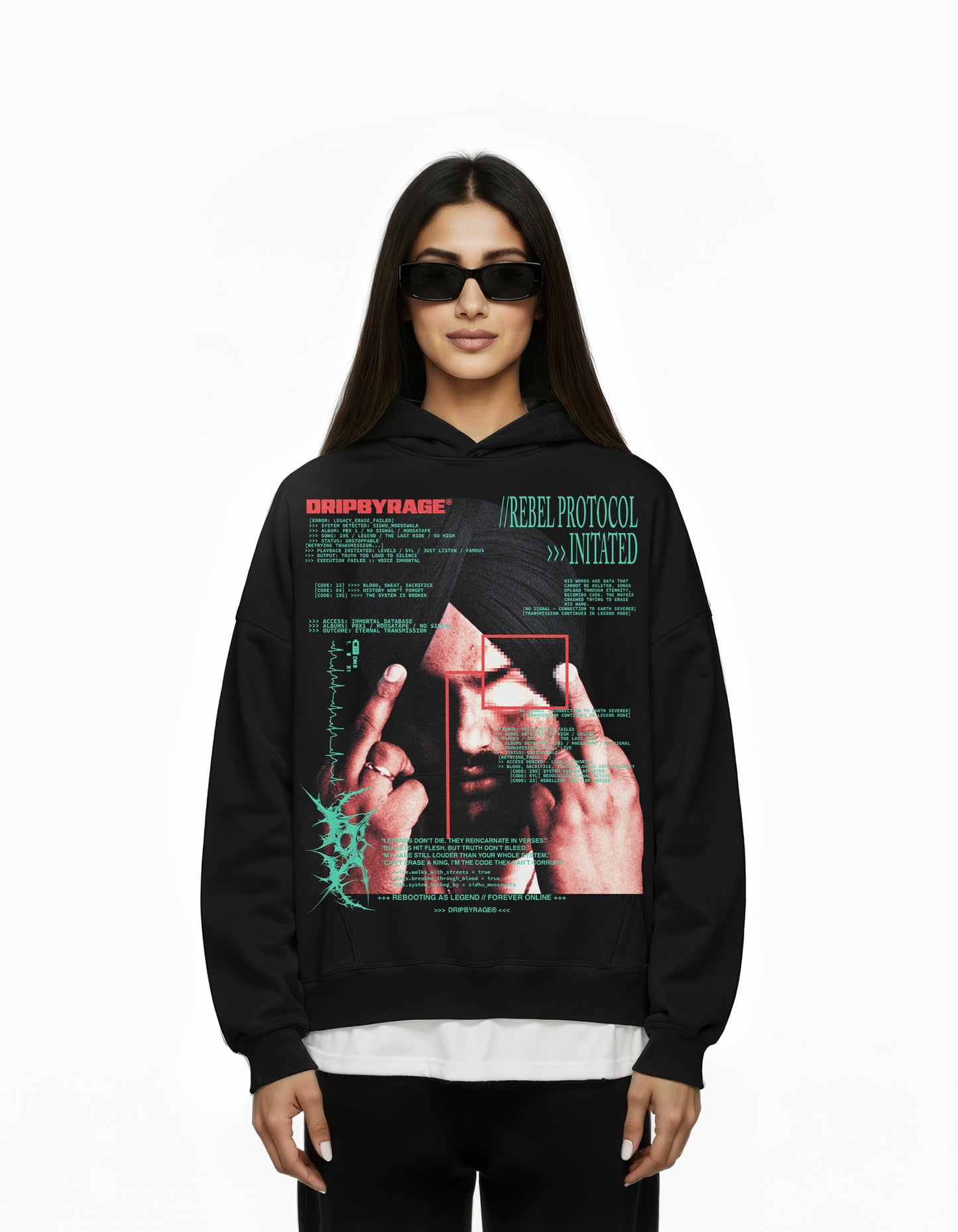 REBEL PROTOCOL BIG PRINT SUN FADED BOXY HOODIE