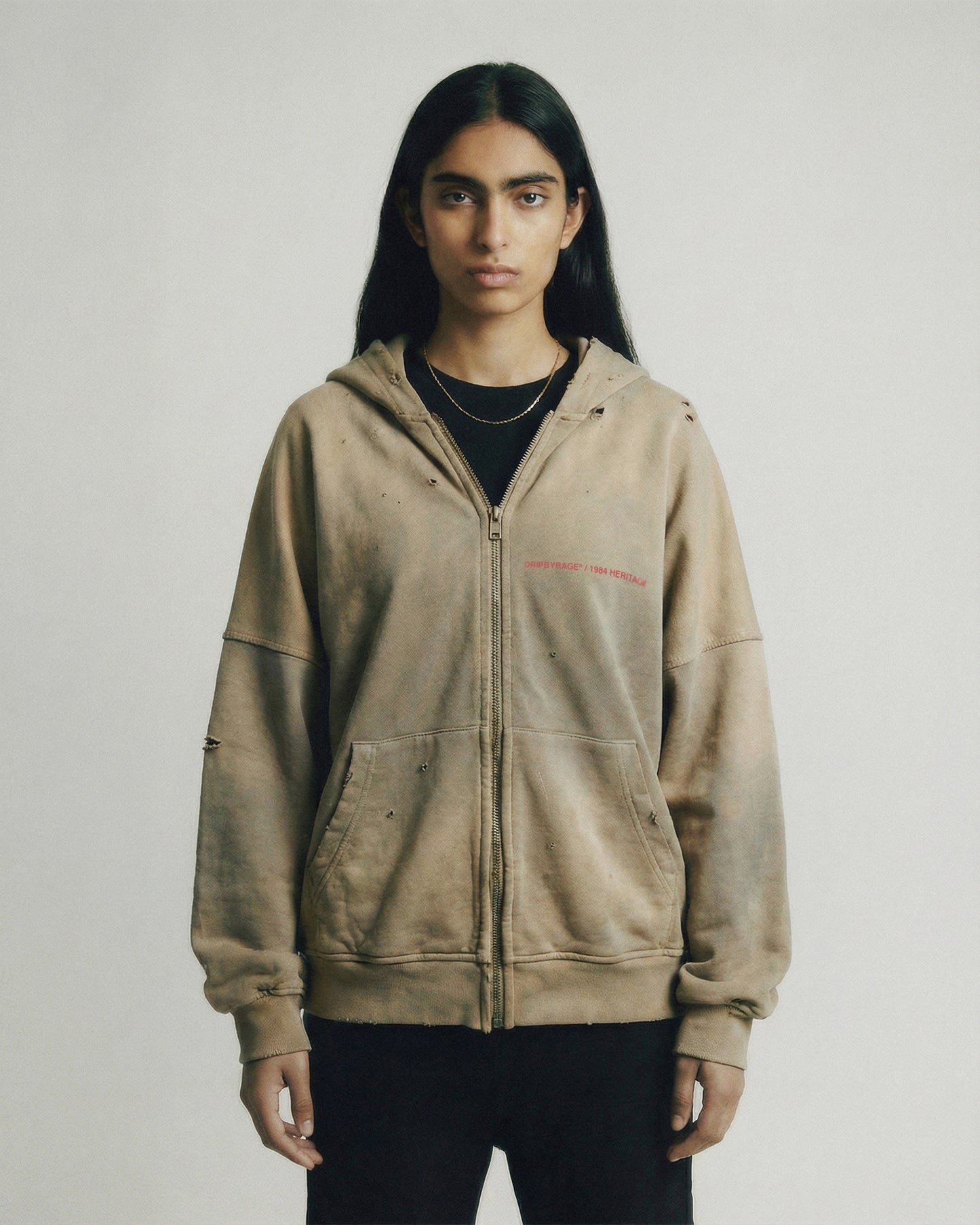 HERITAGE DISTRESSED SUN FADED ZIP UP HOODIE