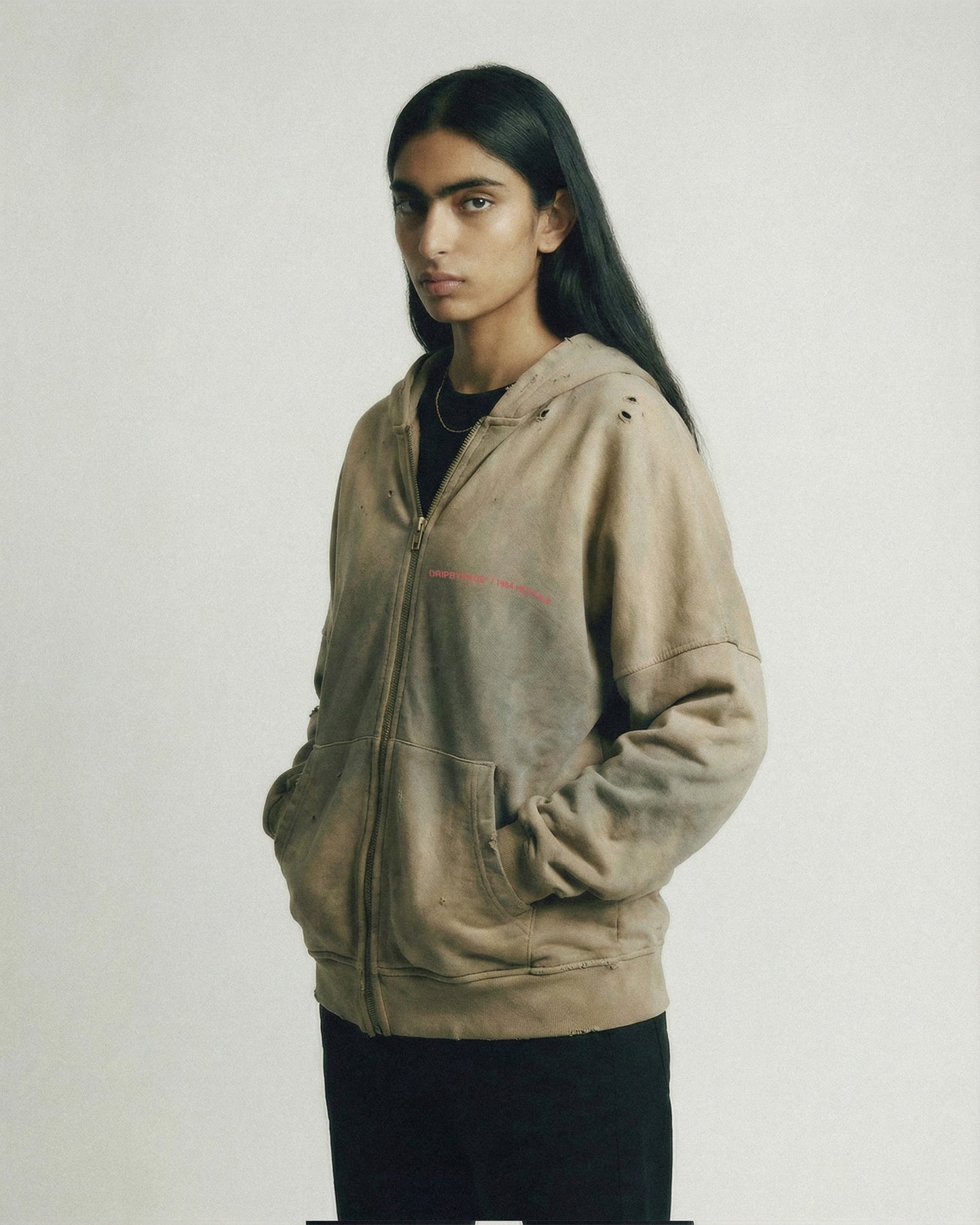 HERITAGE DISTRESSED SUN FADED ZIP UP HOODIE