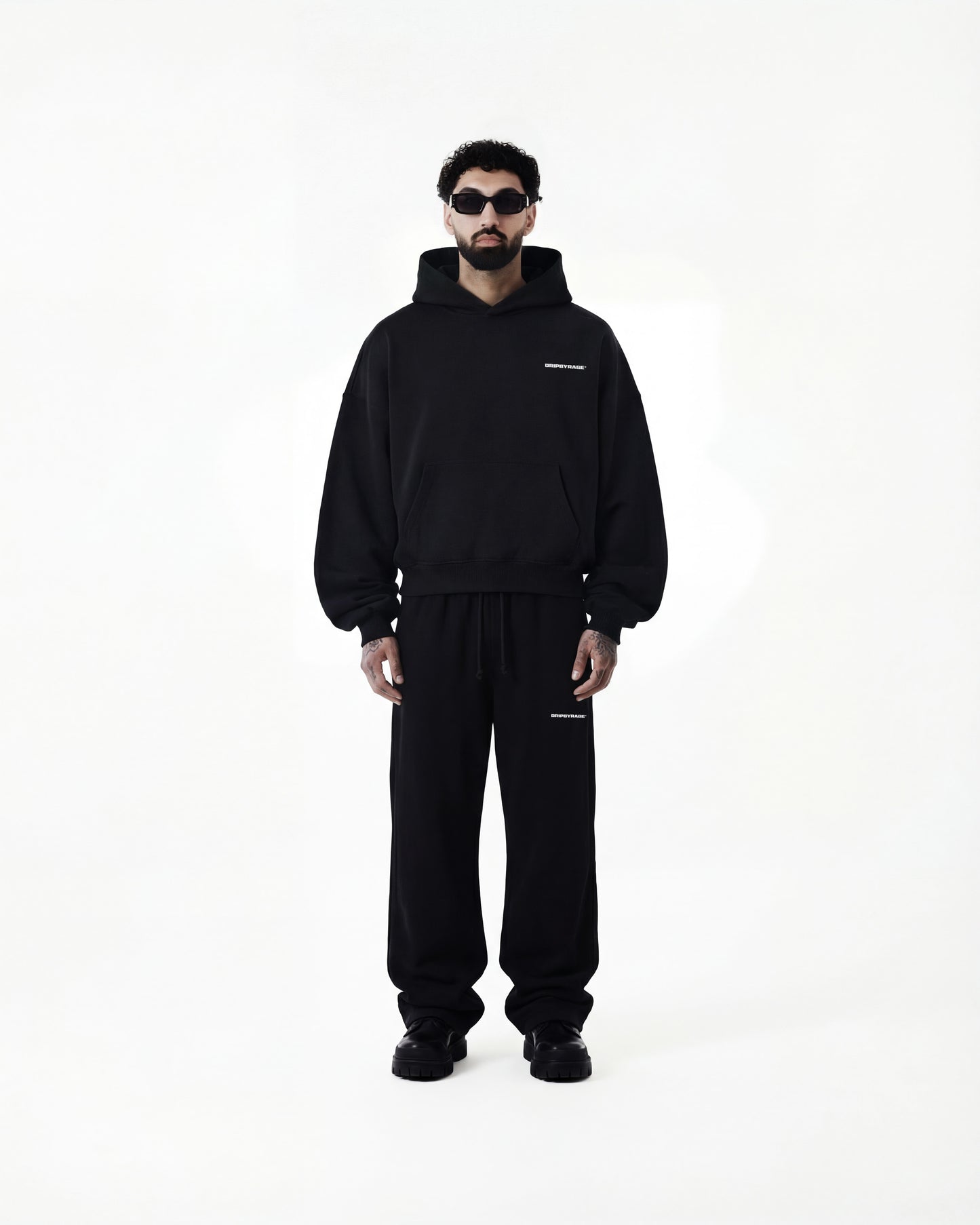 BLACK BOXY FIT FLEECE HOODIE