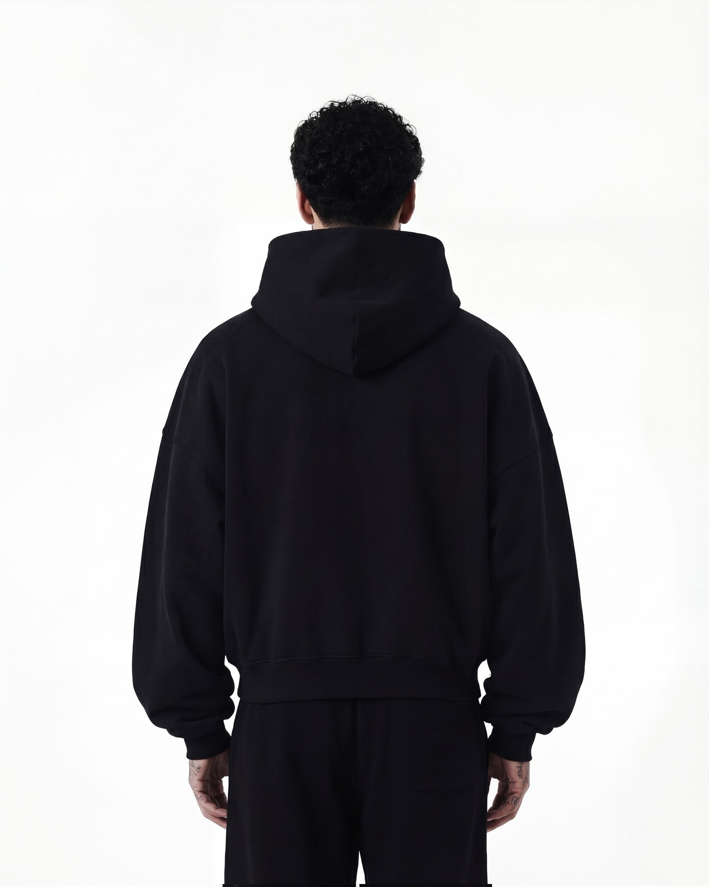 BLACK BOXY FIT FLEECE HOODIE