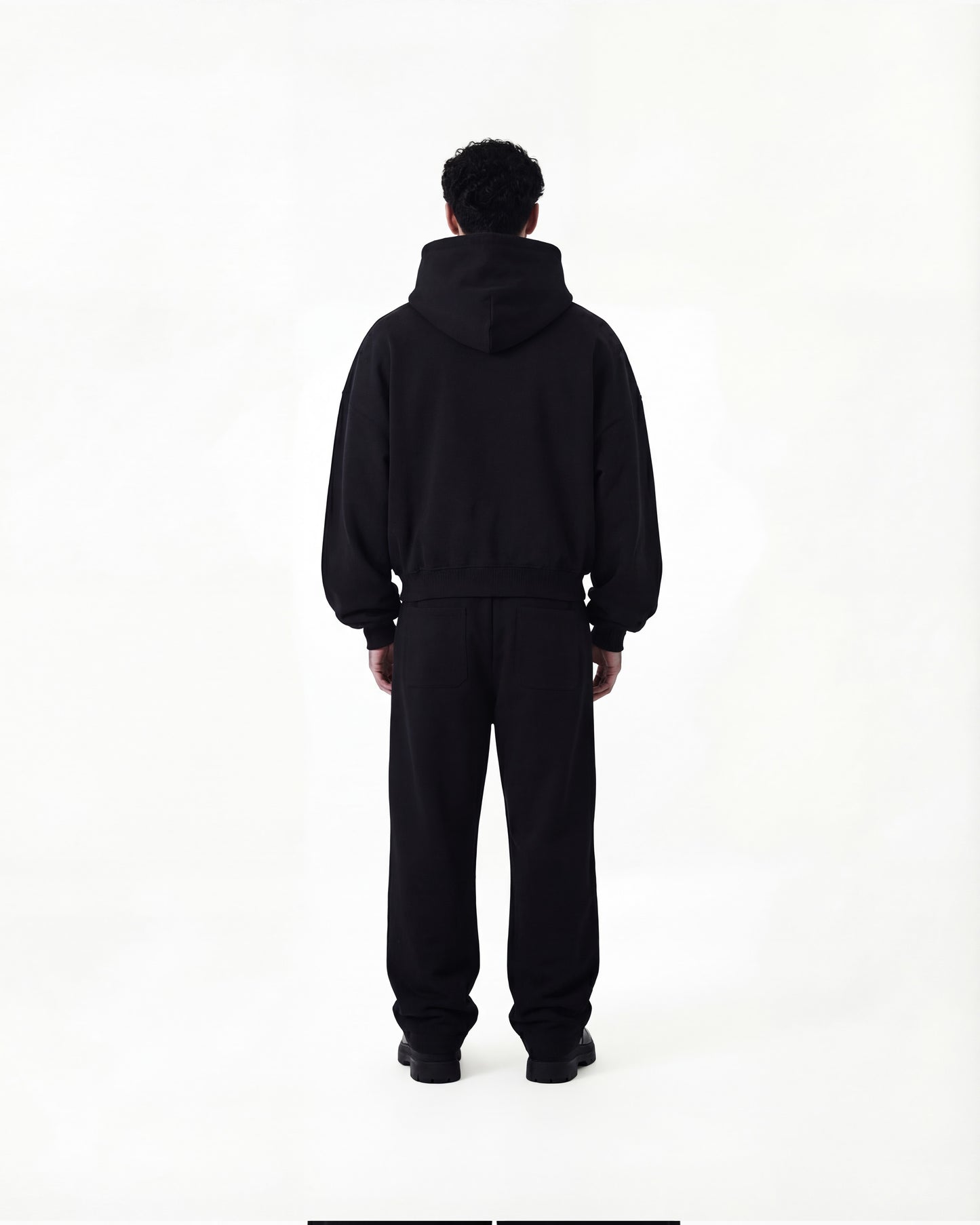 BLACK BOXY FIT FLEECE HOODIE