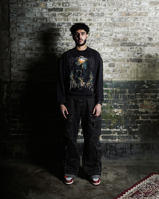 DARK KNIGHT OVERSIZED FADED SWEATSHIRT