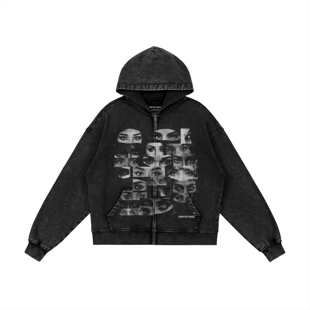 Sweat à capuche zippé NAZAR délavé