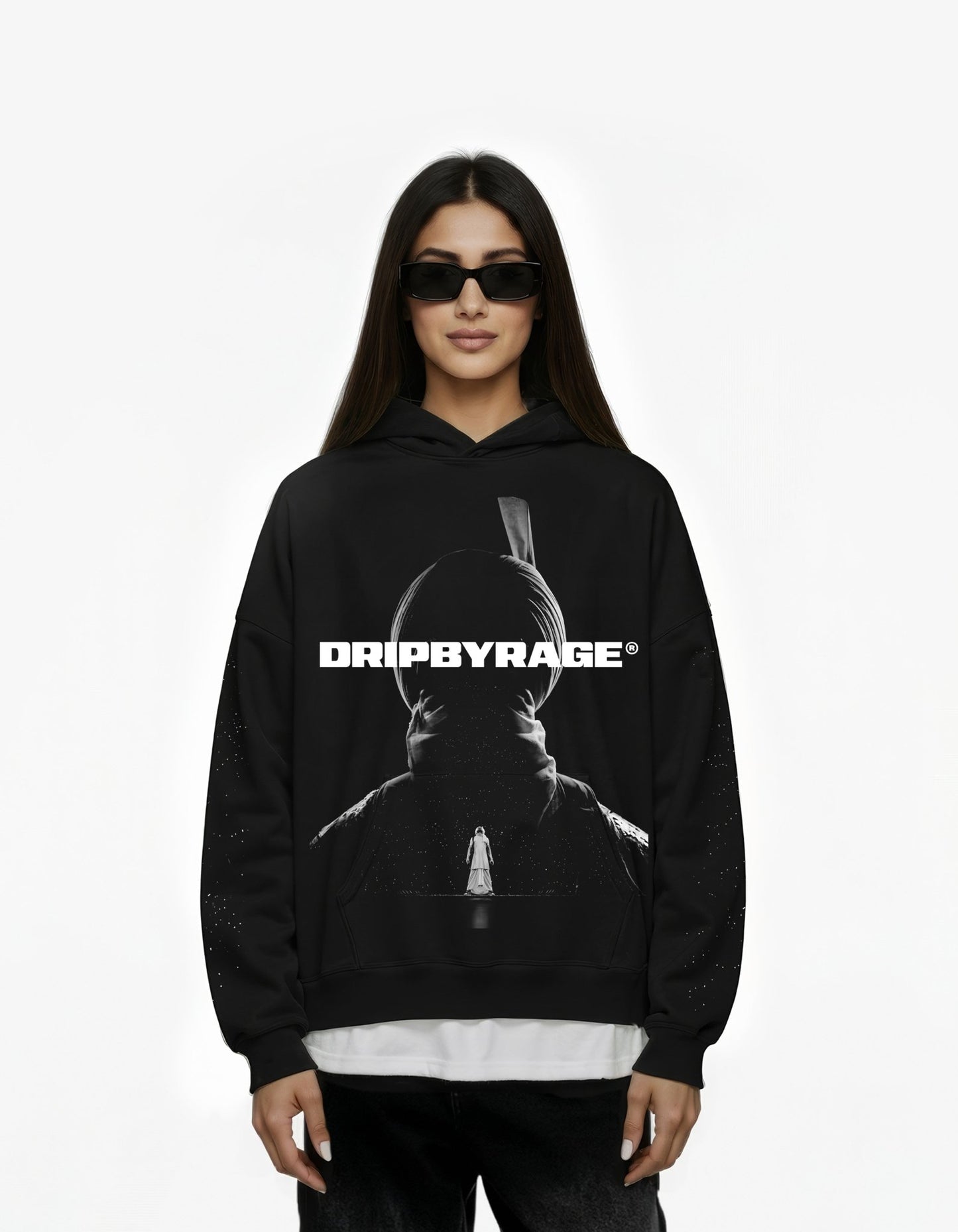 AURA STAR BIG PRINT SUN FADED BOXY HOODIE - Drip by Rage