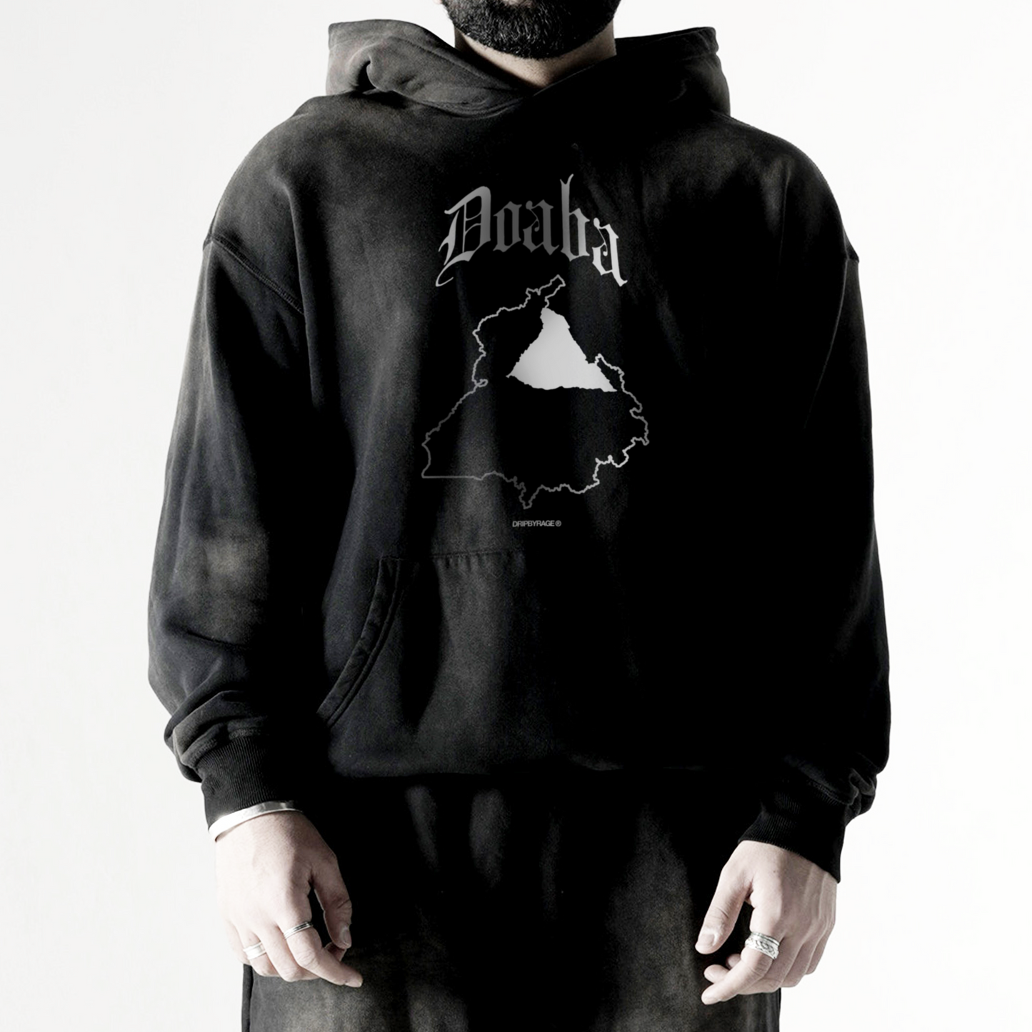 DOABA OVERSIZED PREMIUM FADED HOODIE SMOKED BLACK