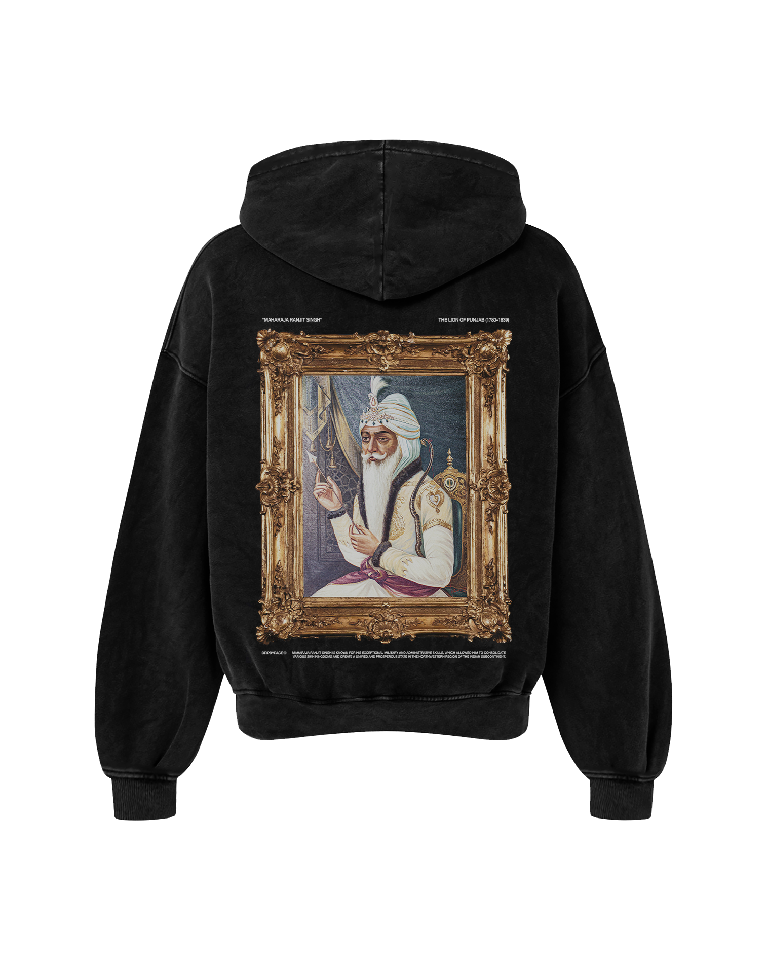 MAHARAJA RANJIT SINGH OVERSIZED FADED HOODIE BLACK