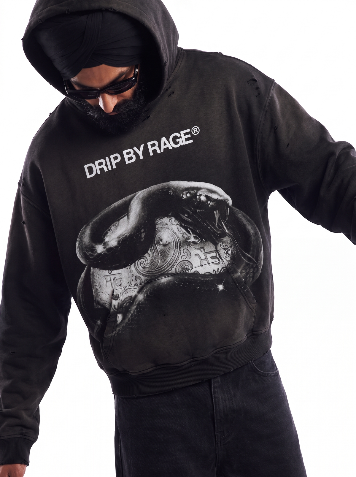 BLACK CHROME DSITRESSED HOODIE