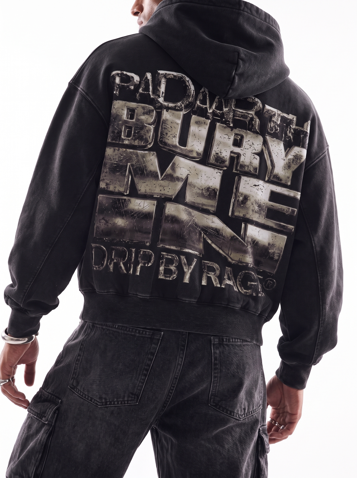 BLACK HEAVEN BUTTON BOXY FADED HOODIE