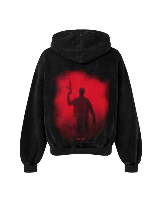 47 RED EDITION OVERSIZED FADED HOODIE BLACK