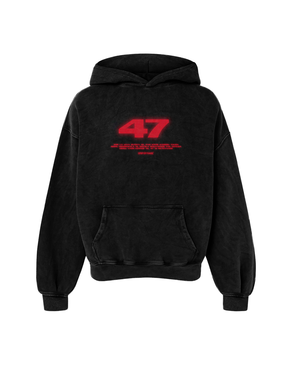 47 RED EDITION OVERSIZED FADED HOODIE BLACK