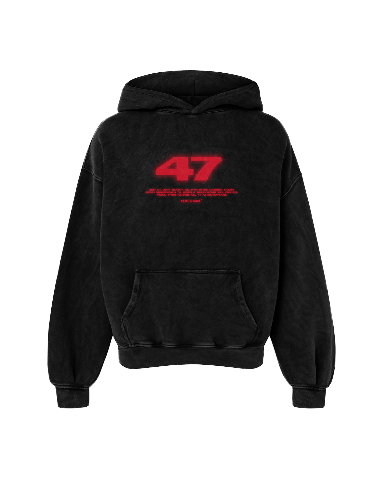 47 RED EDITION OVERSIZED FADED HOODIE BLACK