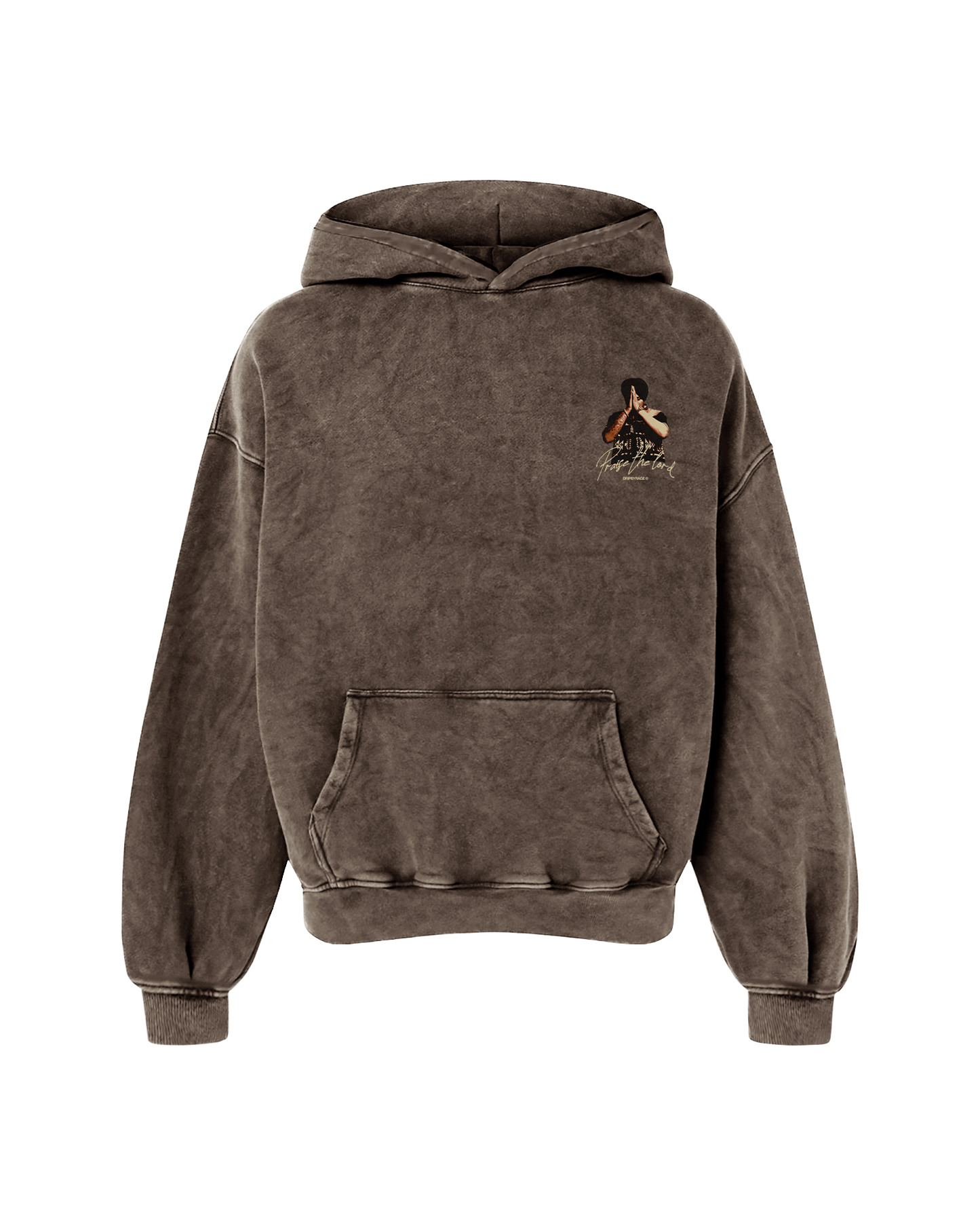PRAISE THE LORD OVERSIZED WASHED HOODIE BROWN