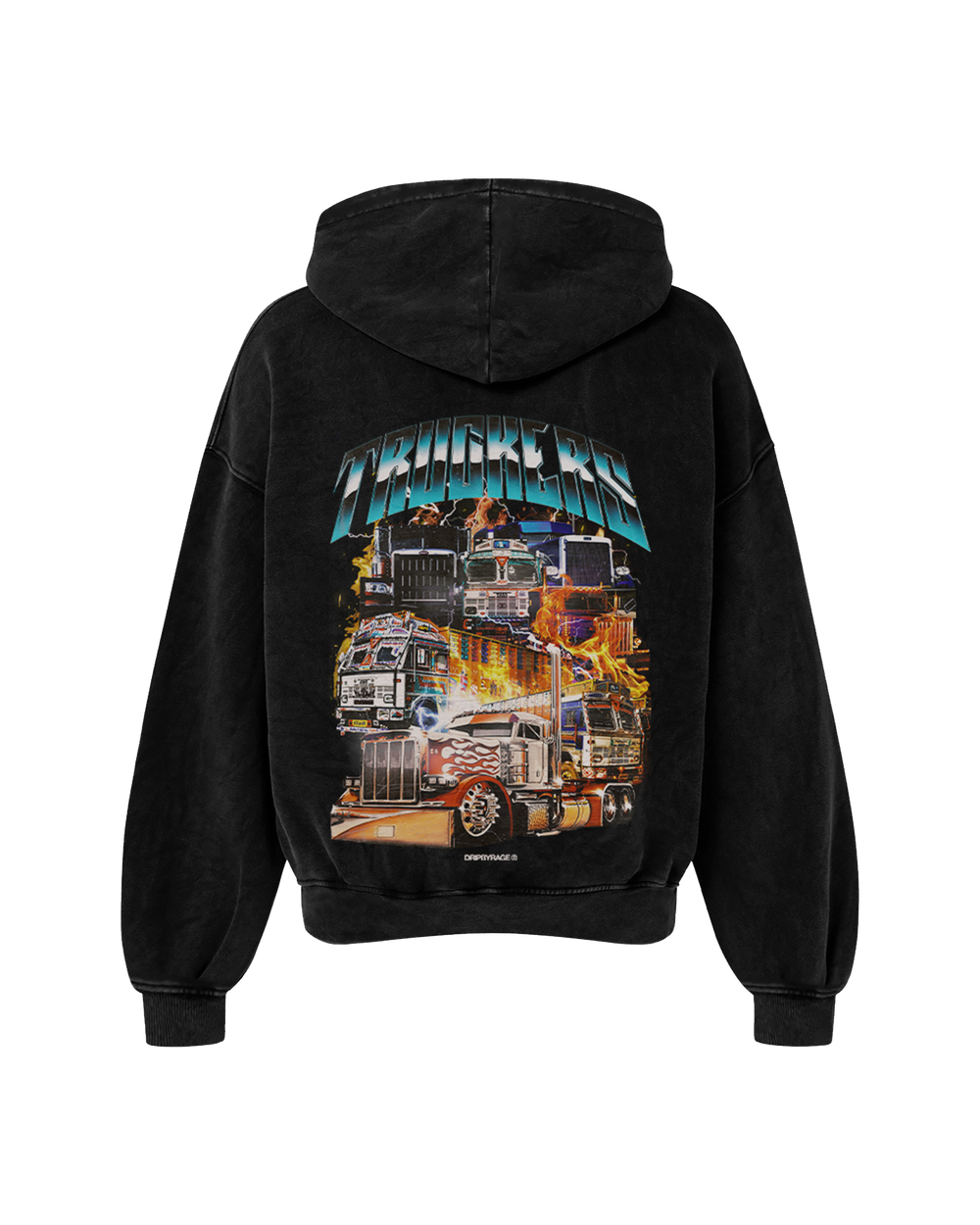 TRUCKERS OVERSIZED FADED HOODIE BLACK