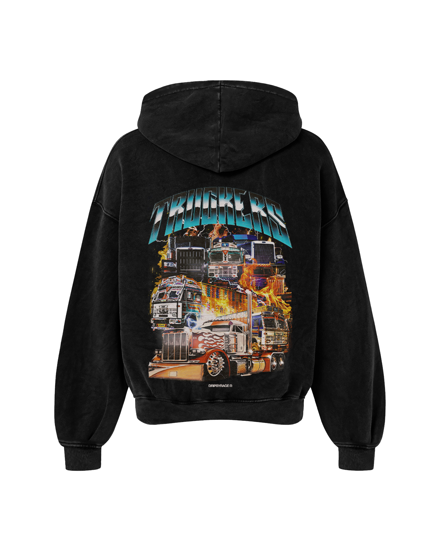 TRUCKERS OVERSIZED FADED HOODIE BLACK