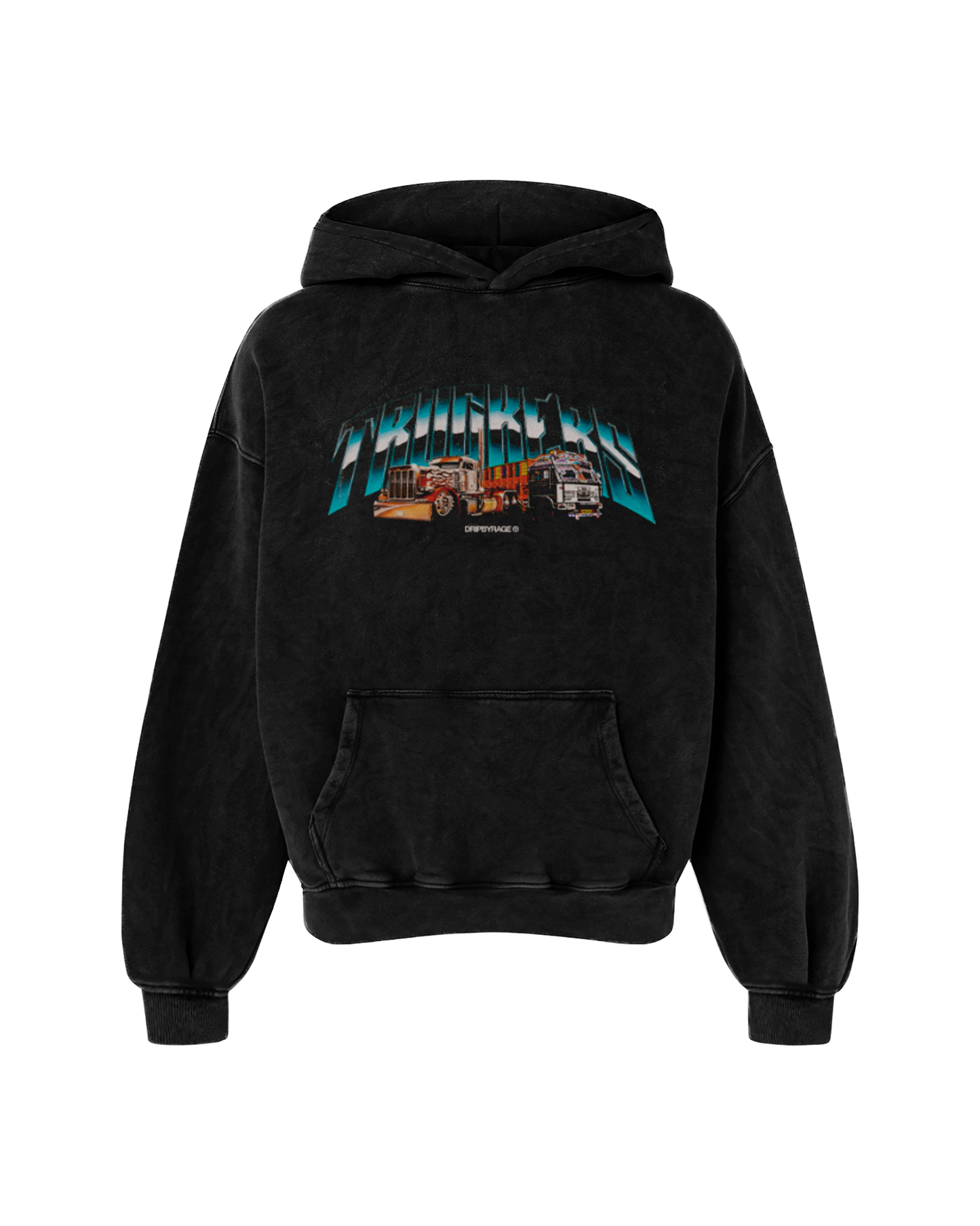 TRUCKERS OVERSIZED FADED HOODIE BLACK