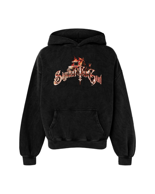 SIGNED TO GOD FLAMES EDITION OVERSIZED FADED HOODIE BLACK - Drip by Rage