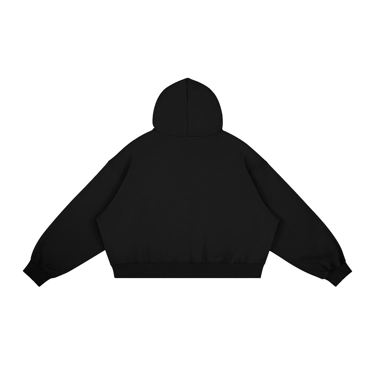 BLACK BOXY FIT FLEECE HOODIE